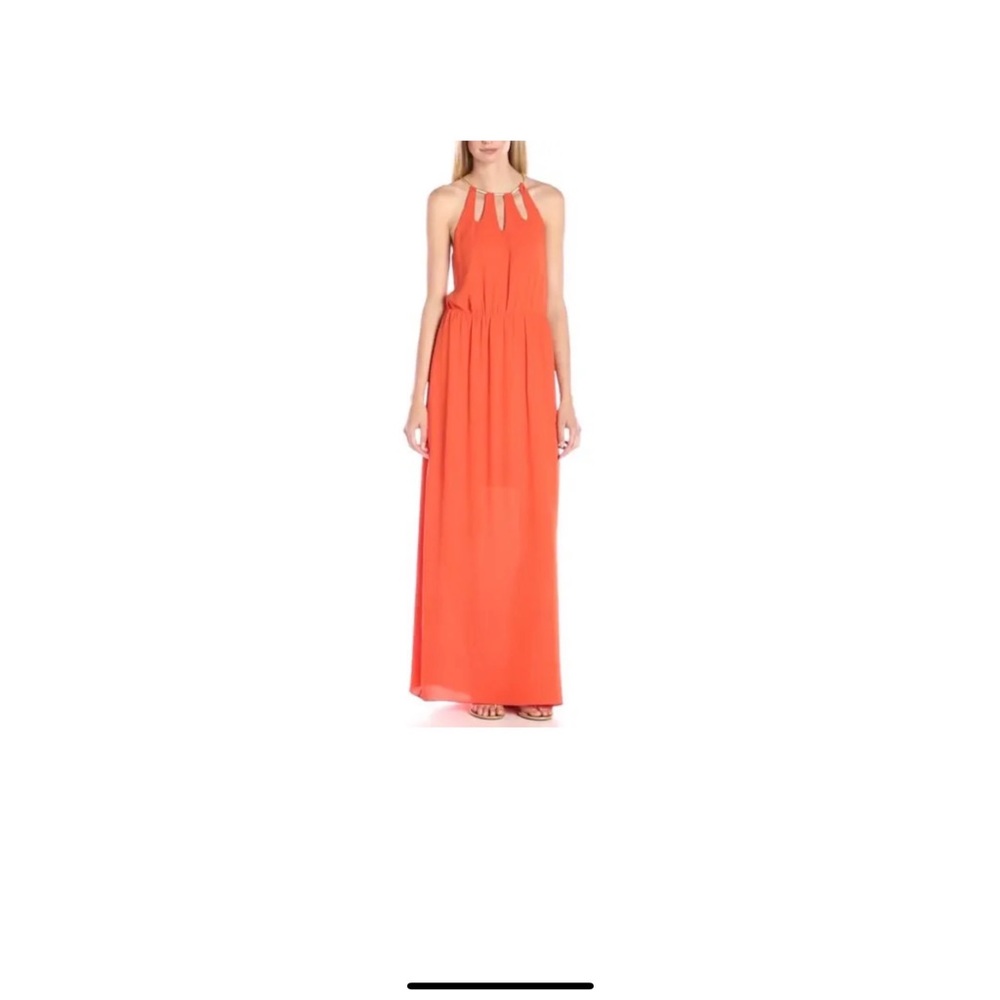 BCBGMAXAZRIA Long Elegant Gizel Saffron Orange Dress Necklace Neckline M